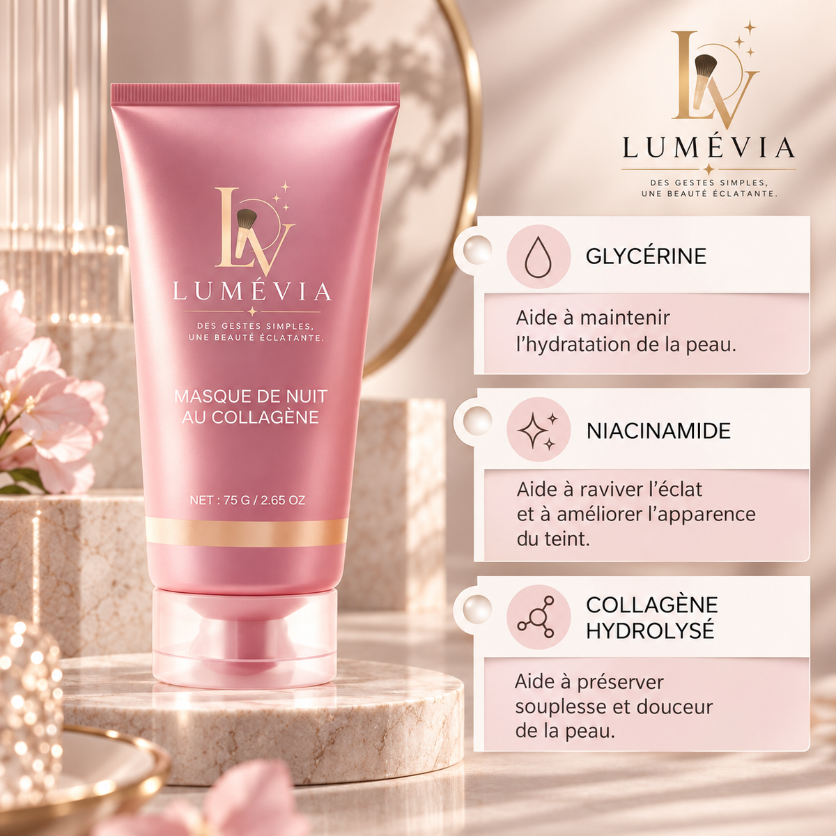 Masque de Nuit au Collagène Peel-Off 75 g – Raffermissant, Hydratant & Éclat | Lumévia