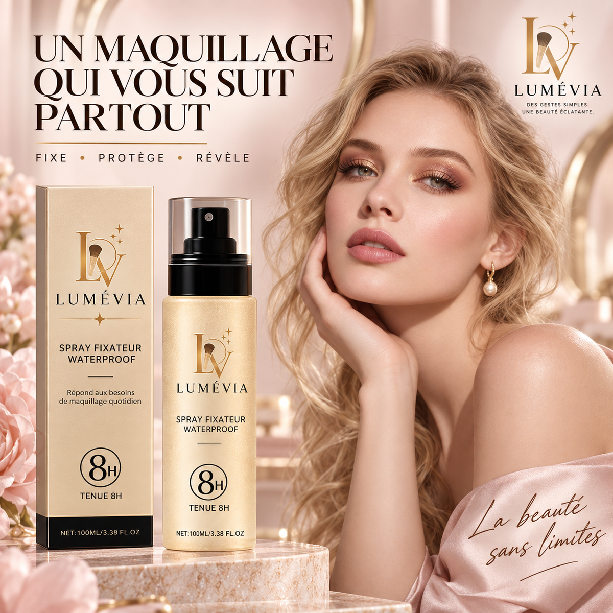 Spray Fixateur Maquillage Waterproof 8H – Fini Naturel & Longue Tenue | Lumévia