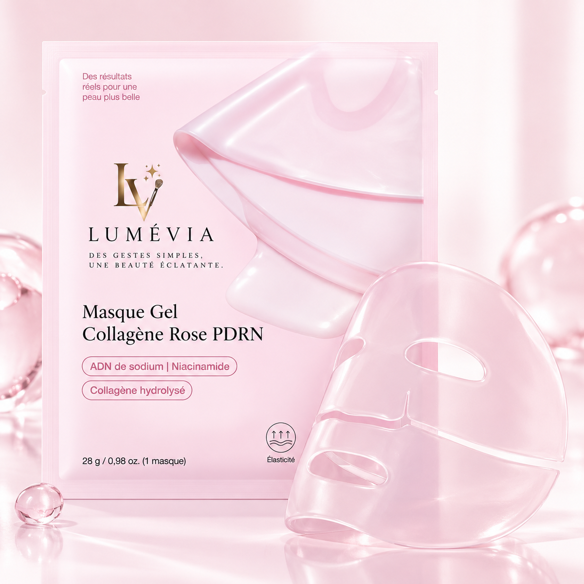 Masque Gel Visage PDRN & Collagène Rose – Hydratation, Éclat & Peau Lissée | Lumévia
