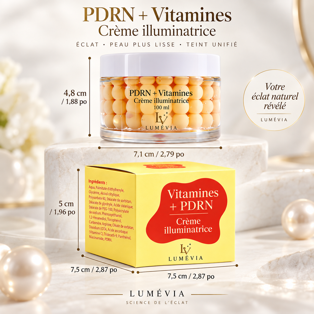 Crème Illuminatrice PDRN + Vitamines – Éclat, Hydratation & Teint Uniforme 100 ml | Lumévia