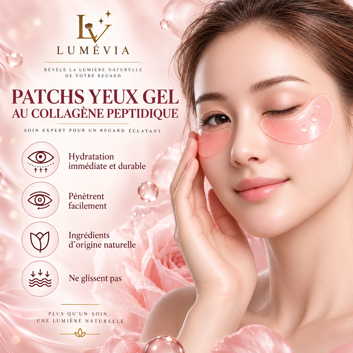 Patchs Yeux Hydrogel au Collagène Peptidique – Anti-Poches & Regard Fatigué – 60 Patchs | Lumévia