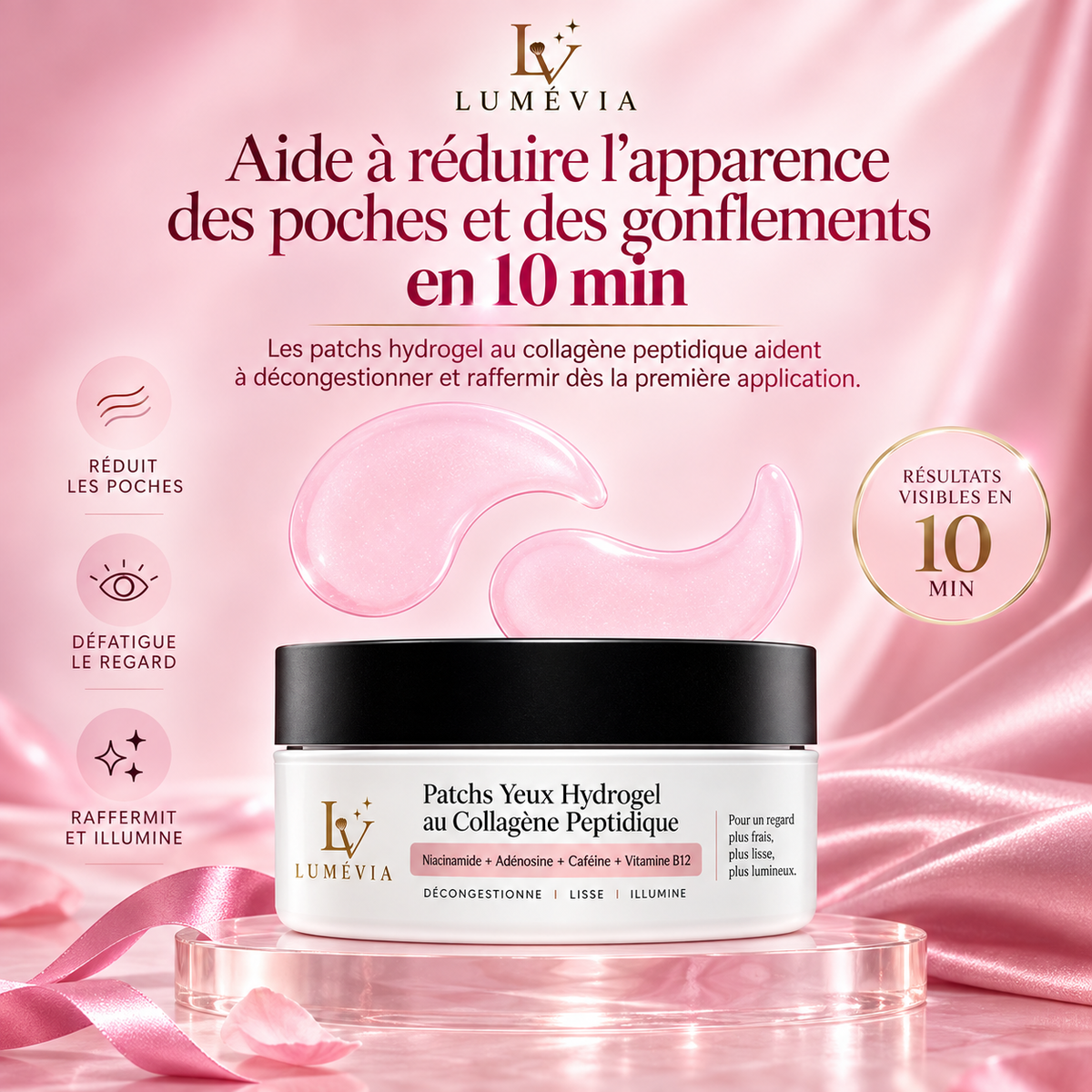 Patchs Yeux Hydrogel au Collagène Peptidique – Anti-Poches & Regard Fatigué – 60 Patchs | Lumévia
