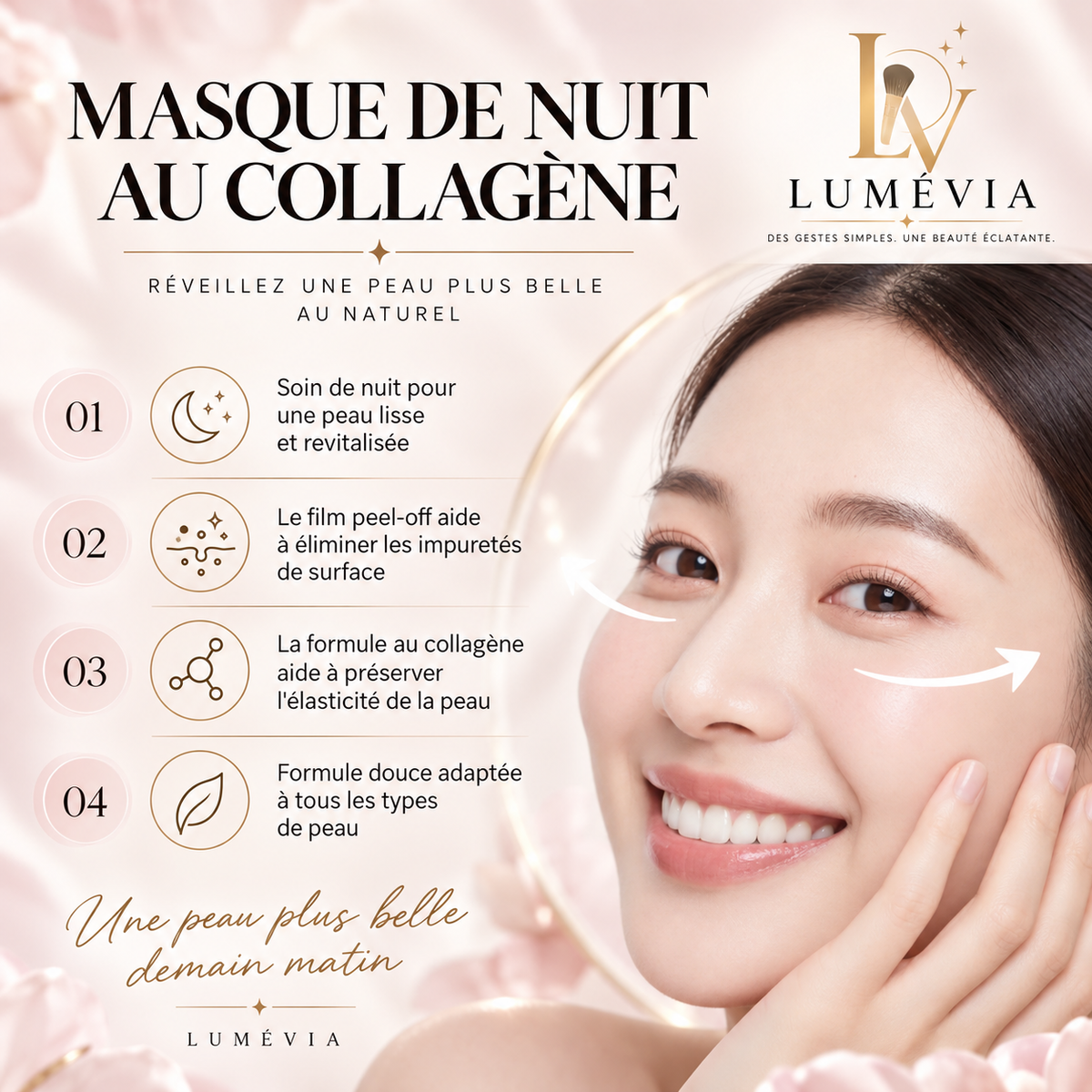 Masque de Nuit au Collagène Peel-Off 75 g – Raffermissant, Hydratant & Éclat | Lumévia