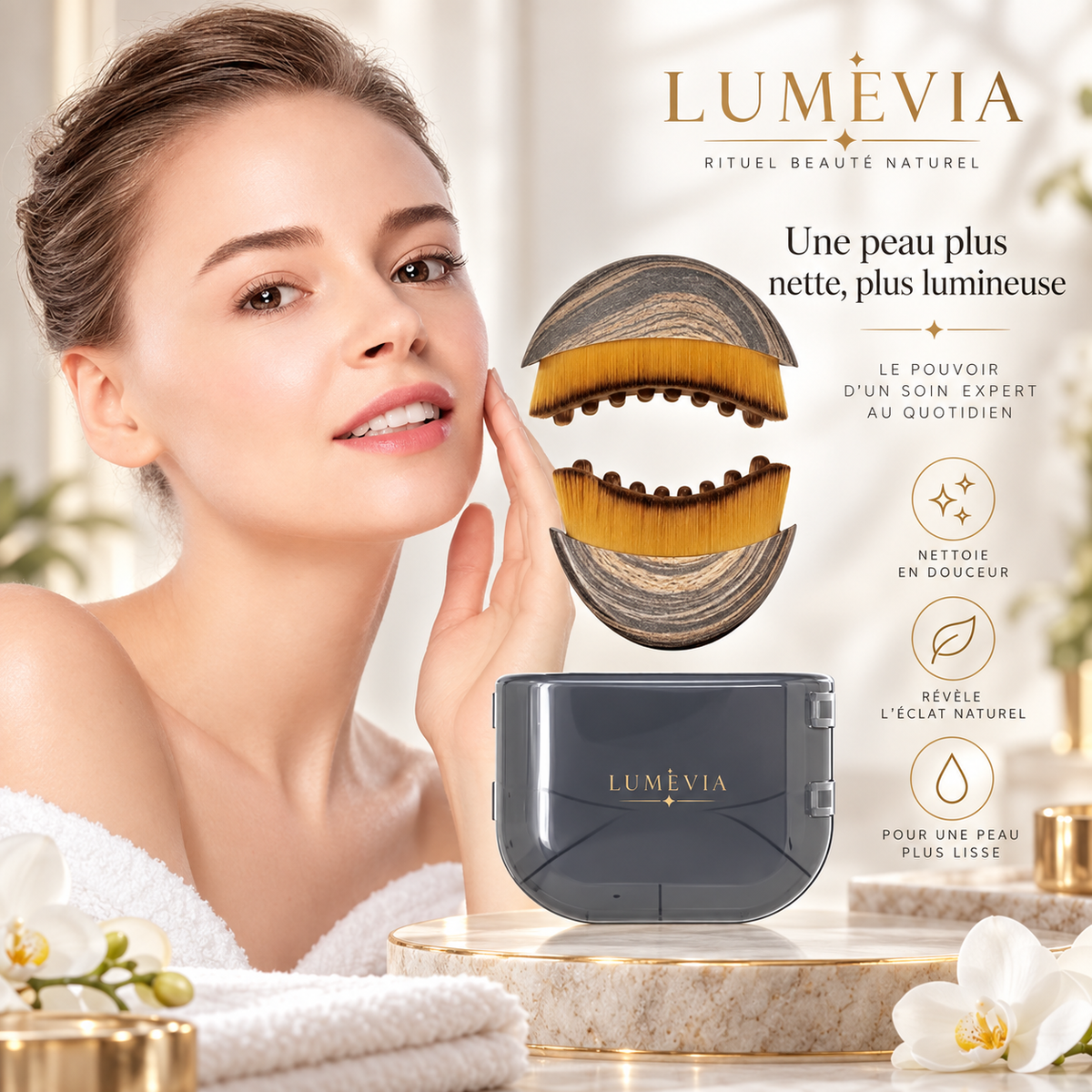 Brosse Visage Nettoyante & Massante 2-en-1 avec Étui – Nettoyage Doux, Exfoliation & Massage | Lumévia