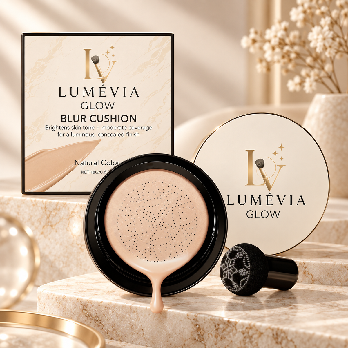 Fond de Teint Cushion Lumineux – Couvrance Modulable & Teint Unifié | Blur Cushion Lumévia