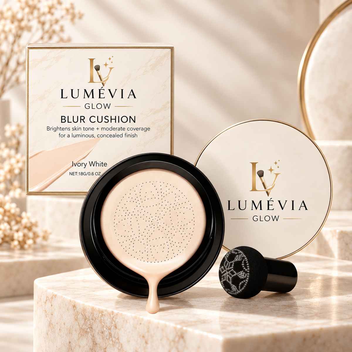 Fond de Teint Cushion Lumineux – Couvrance Modulable & Teint Unifié | Blur Cushion Lumévia