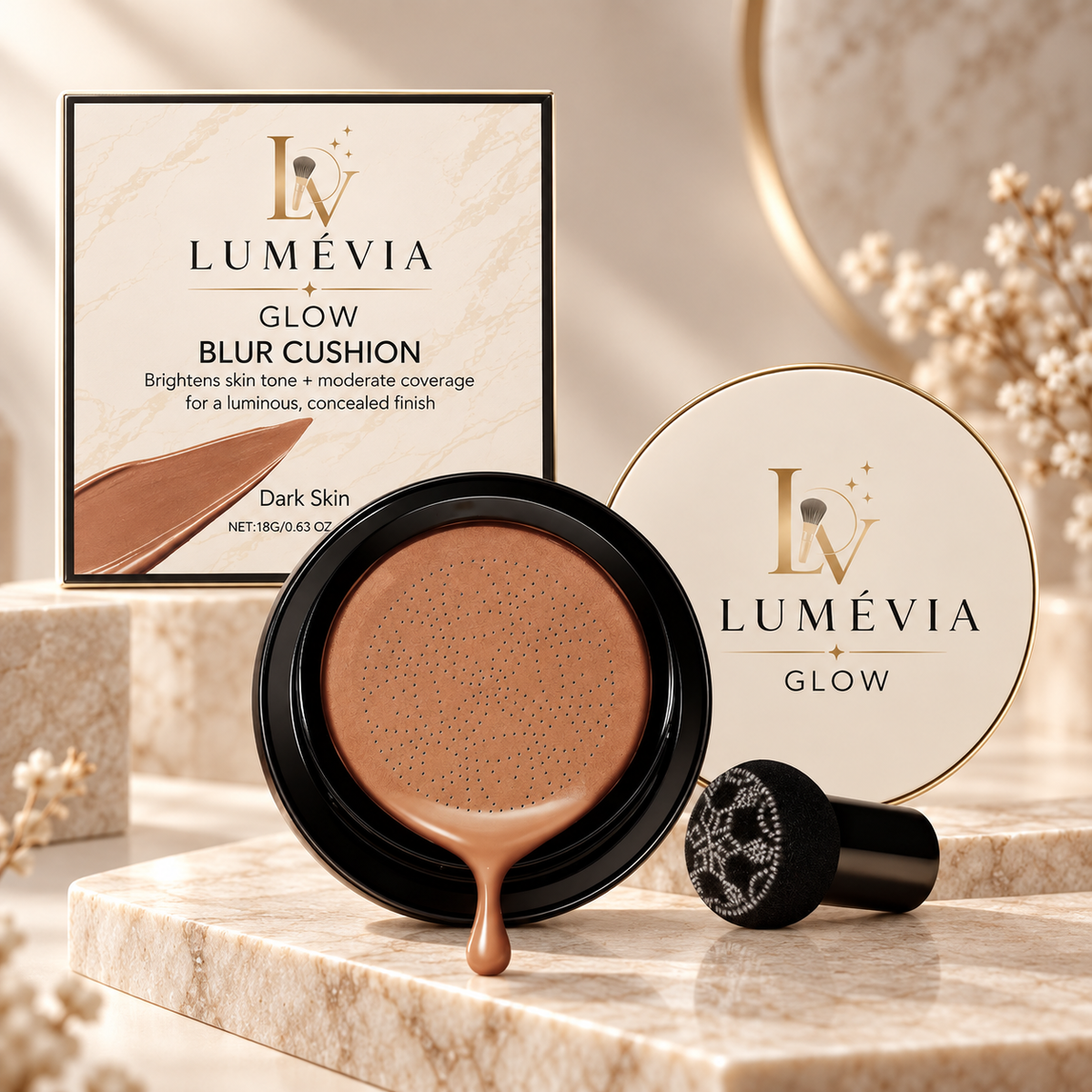 Fond de Teint Cushion Lumineux – Couvrance Modulable & Teint Unifié | Blur Cushion Lumévia