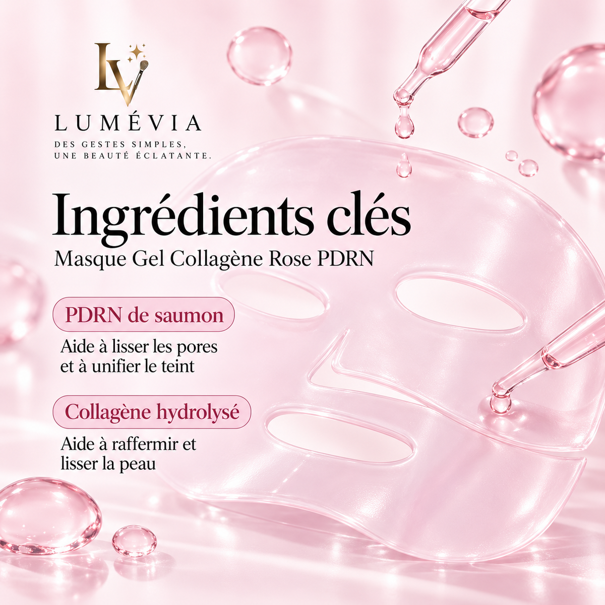 Masque Gel Visage PDRN & Collagène Rose – Hydratation, Éclat & Peau Lissée | Lumévia