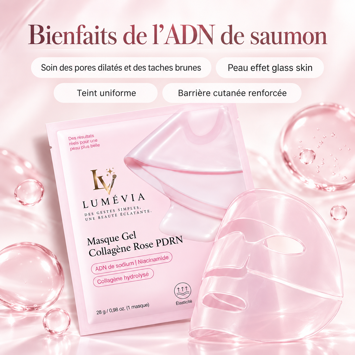 Masque Gel Visage PDRN & Collagène Rose – Hydratation, Éclat & Peau Lissée | Lumévia