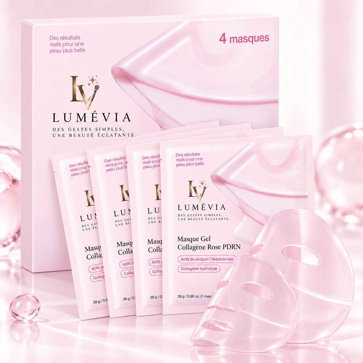 Masque Gel Visage PDRN & Collagène Rose – Hydratation, Éclat & Peau Lissée | Lumévia